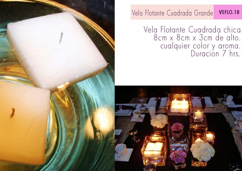 vela flotante para centro de mesa en forma cuadrada